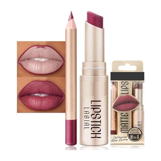 Mikabila lipstick (02)2 pcs set di trucco matte lip liner e rossetto, ultra-long-lasting nude matte lip. Liner cremoso rossetto impermeabile colore labbra, vellutato opaco lip gloss lip liner set