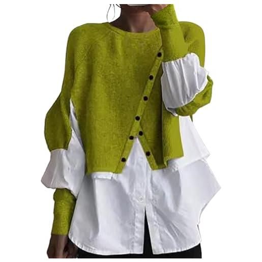 KEIZHUONIQIU maglione da donna, elegante, girocollo, a maniche lunghe, maglia grossa, per autunno e inverno, tinta unita, abbigliamento casual, verde, m