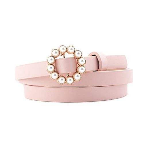 CHRYP perle decorative belt ladies belt belt round pin fibbia pearl cinture da donna casual colore solido pu. Cinture sottili in pelle (size: 106cm, color: pink)