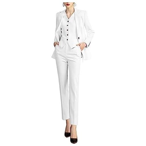 KAMISIGA 3 pezzi abiti formali da donna blazer & gilet e pantaloni abiti per donne ragazze vestibilità regolare abito per ufficio leggero, bianco, xl