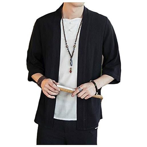 GladiolusA uomo cappotto kimono haori jacket cloak cardigan linen giacca nero l