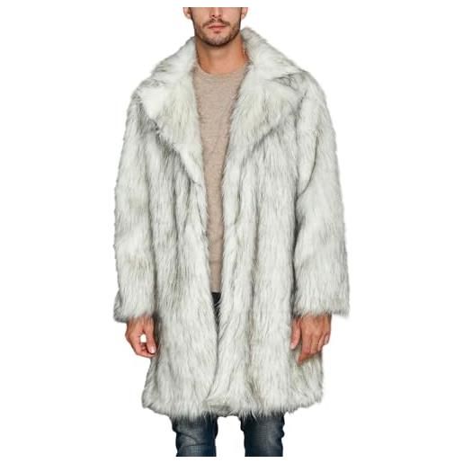 RUIBBWAN cappotto da uomo in pelliccia sintetica, caldo e spesso, leggero e spesso, cappotto da motociclista, bianco, m