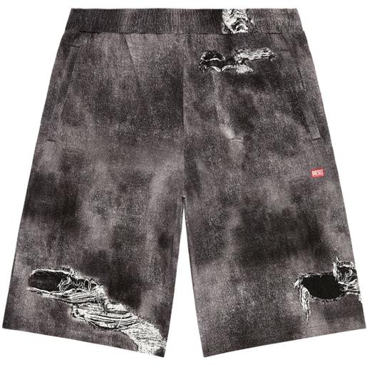 Diesel shorts sportivi con stampa effetto vissuto - nero