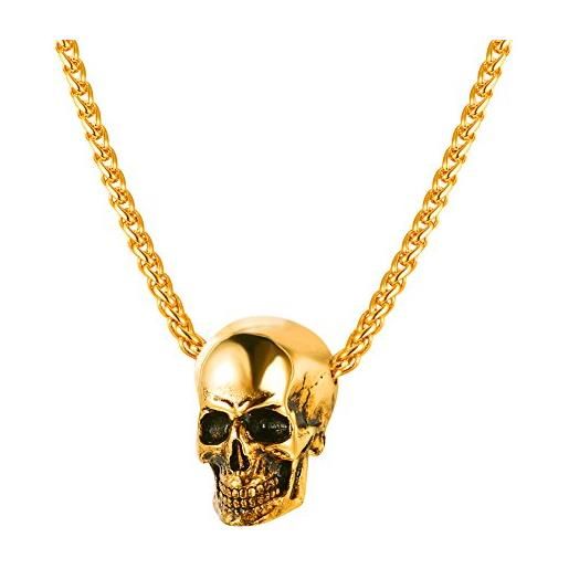 U7 collana pendente da uomo cindolo di teschio, catena regolabile, acciaio inossidabile placcato oro 18k, gioiello gotico hip hop punk, colore oro, confezione regalo, accessorio halloween