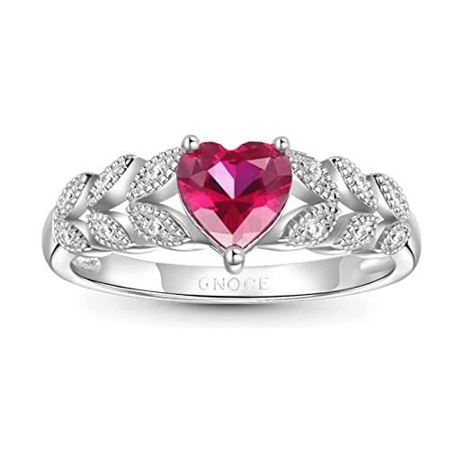 GNOCE anello di fidanzamento a tre punte con granato con taglio a cuore fedi nuziali in argento sterling 925 per donne spose moglie fidanzata anniversario san valentino compleanno (rosso, 15.75)