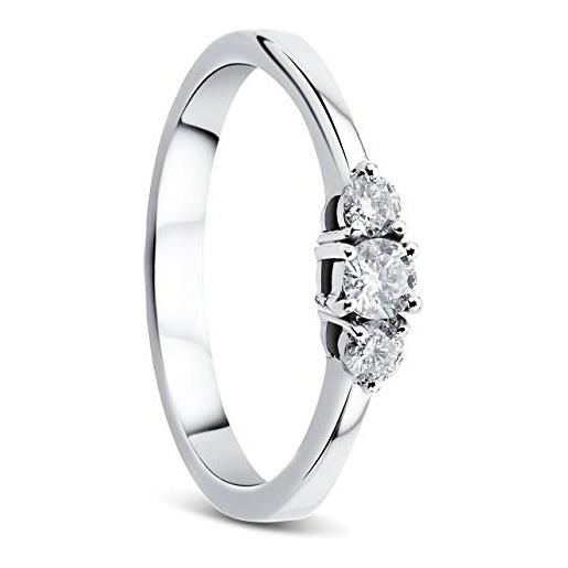 Orovi, anello da donna in oro bianco, anello di fidanzamento in oro bianco 14 carati (585) e diamanti brillanti da 0,25 ct, anello di diamante realizzato a mano in italia