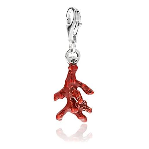 DOP Gioielli gioielli dop - ciondolo corallo rosso in argento 925 - charm in argento 925 con smalto - fatto a mano in italia - ciondolo con smalto anti. Graffio - garanzia di 2 anni