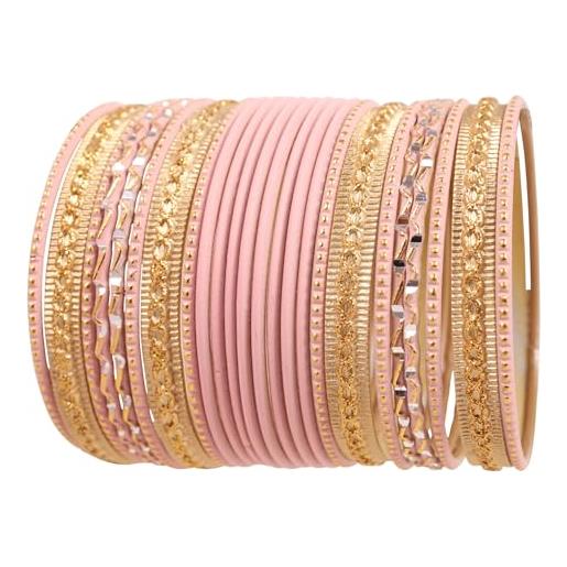 Touchstone colorato 2 dozzine di braccialetti indiani bollywood lega di metallo strutturato gioielli di design speciali grandi dimensioni braccialetti set di 24 oro antico tono donna, l - circ 8.2