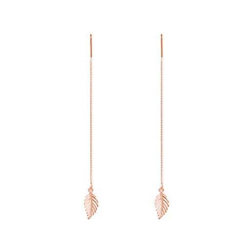 SLUYNZ 925 argento foglia penzolare orecchini catena per le donne girls long threader orecchini nappa (c-rose gold)