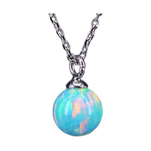 NicoWerk ske477 - collana da donna in argento sterling 925 con ciondolo a sfera in opale, con pietra blu