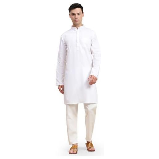 SKAVIJ camicia a maniche lunghe uomo pigiama tunica abbigliamento indiano bianco xl
