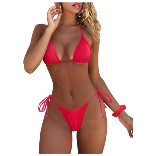 RXRXCOCO bikini sexy brasiliano, da donna, set a triangolo, top bikini perizoma, colore: rosso, s