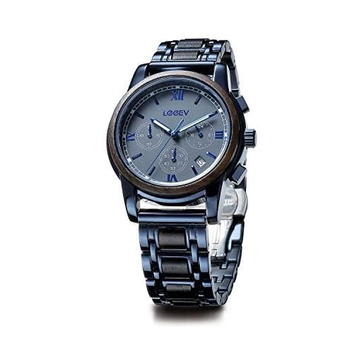 LeeEv orologi da uomo in legno di lusso elegante orologio in legno e acciaio inossidabile cronografo militare al quarzo orologio di moda