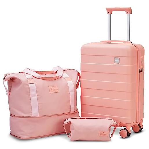 imiomo set di valigie da 3 pezzi, valigia con ruote girevoli, set di bagagli da donna, leggero e rigido, da viaggio, con serratura tsa, rosa, 5 pz, bagaglio hardside con ruote spinner
