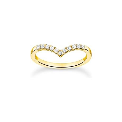 Thomas sabo anello da donna a forma di v con pietre bianche, in argento sterling 925, placcato oro giallo 750, tr2394-414-14, 50 cm, argento sterling, zirconia cubica