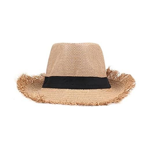 KSFBHC cappello estivo da donna cappello in paglia fedora con tesa grezza e frange cappellino regolabile da spiaggia per le vacanze (color: beige, size: 11.5 * 7.5cm)