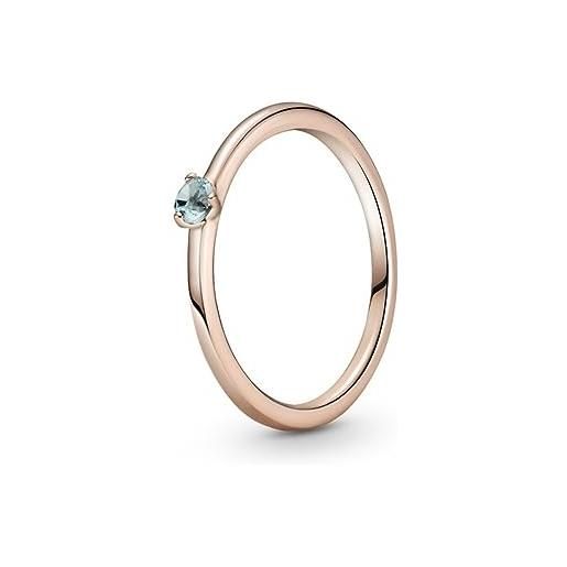 PANDORA colours - anello solitario in argento sterling placcato oro rosa 14 carati con zirconi celesti/misura 54