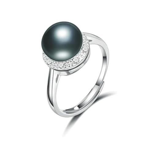 BISONBLUE anello anelli gioielli donna uomo regalo anello con perla d'acqua dolce anello con zirconi rotondi alla moda 925 regalo per feste ridimensionabile nero