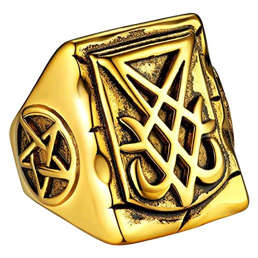 FaithHeart anello uomo sigillo di lucifero anello quadrato demone diavolo anello di satana personalizzabile misura it 14-32 vintage gotico hiphop rapper regalo creativo compleanno