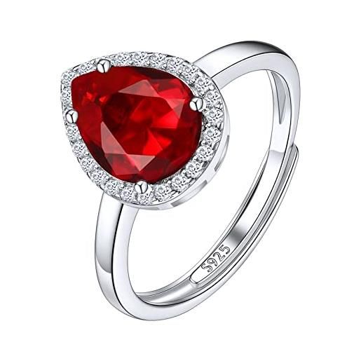 Suplight anelli regolabili donna argento 925 goccia anelli donna con pietra granato anelli donna rosso gennaio con confezione regalo