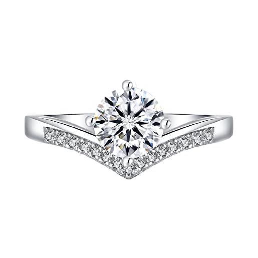 GUILOPOER anello di fidanzamento da donna moissanite, anello solitario da 1 carati, vero diamante di moissanite, colore vvs1 d, in argento 925 placcato oro bianco 925, argento