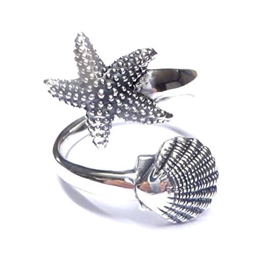 Silberschmuck - BG anello in argento sterling con motivo a stella marina, misura 58-18,5, argento sterling, nessuna pietra preziosa
