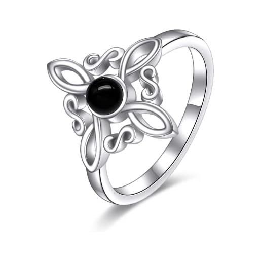 JERWLI anelli con nodo di strega, in argento sterling, magici, onice nero, gioielli pagani, croce celtica, gioielli per donne e ragazze, sillaba in