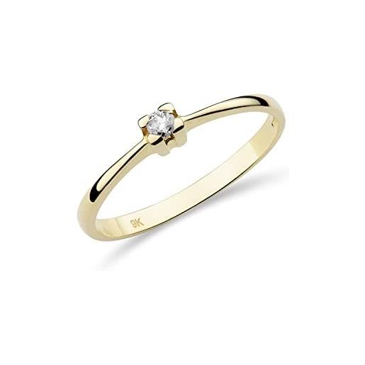 Miore anello di fidanzamento solitario a 4 griffe con diamante da 0,05 ct in oro giallo 9 ct 375