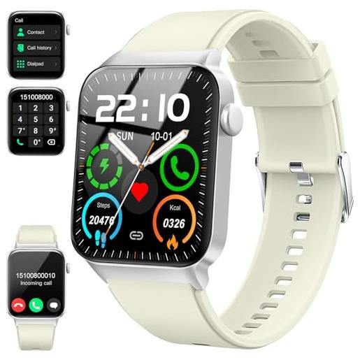 Donerton smartwatch con effettua/risposta chiamate, 1,85 orologio smartwatch impermeabile ip68, 110+ modalità sportive smart watch contapassi, sonno/cardiofrequenzimetro, orologio per android ios silver white