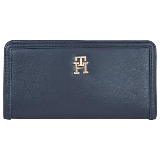 Tommy Hilfiger th monotype large slim wallet aw0aw16210, portafogli donna, blu (space blue), os