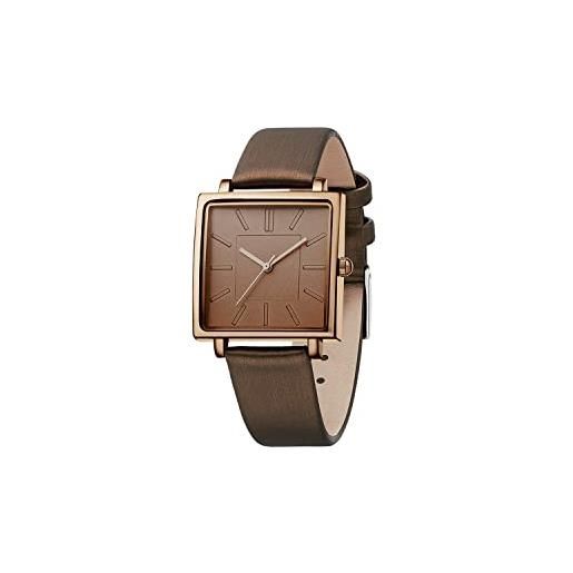 SURVAN WatchDesigner orologio donna al quarzo elegante minimalista con quadrante quadrato cinturino in raso impermeabile(col. Marrone)