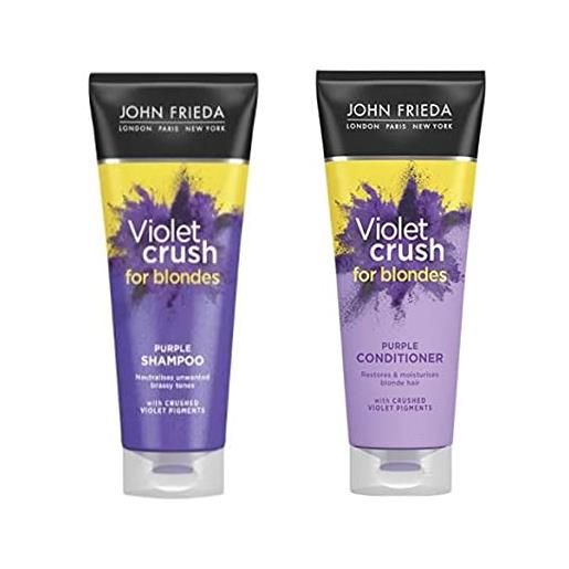 multiple john frieda violet crush colour correcting shampoo e balsamo set per banishing tonalità ottonico in capelli biondi