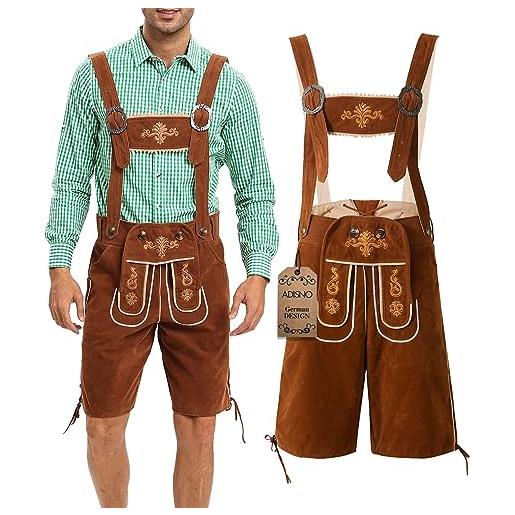 Adisno pantaloni per costume tradizionale bavarese, lunghezza al ginocchio, oktoberfest bayer, marrone, ricamato, materiale flanella, marrone (54)