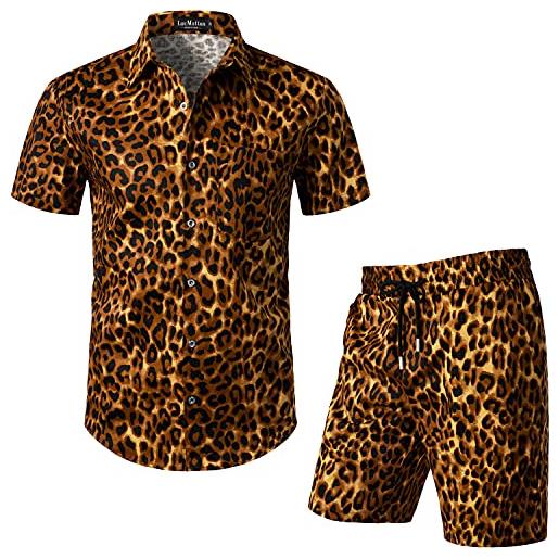 LucMatton set da uomo composto da camicia e pantaloncini elasticizzati a maniche corte con bottoni, maculato oro, medium