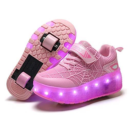Aizeroth usb ricarica led luci brillantini skateboard scarpe sportive con rotelle retrattile sneakers outdoor multisport luminose running calzature da ginnastica per bambini regalo di compleanno