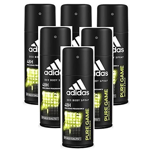 Adidas cool dry 48 hour pure game deo spray, 6er pack (6 x 150 ml)