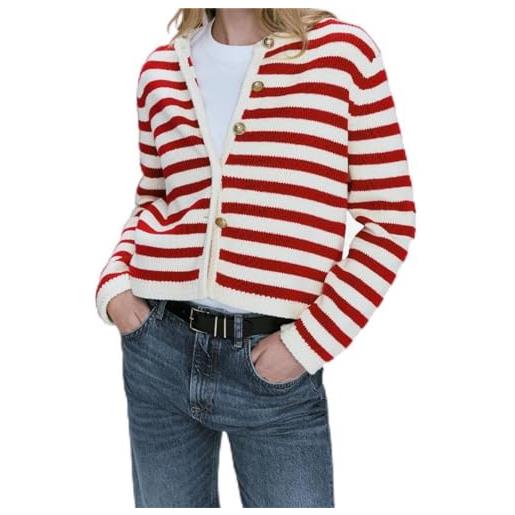 generic cardigan a righe per le donne a maniche lunghe maglione a righe pulsante lavorato a maglia aperto, rosso, m