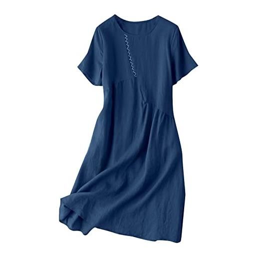 Cocila abiti cerimonia taglie forti abito da donna a maniche corte con scollo tondo, lunghezza media, allentato, moda da donna vestito azzurro lungo