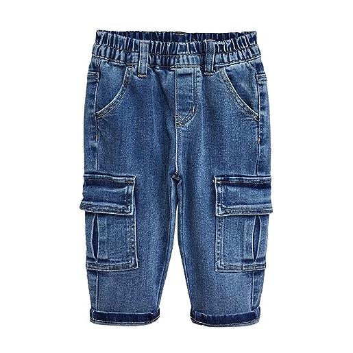 KIDSCOOL SPACE jeans per neonati, vita elastica per bambini piccoli con pantaloni in denim cargo elasticizzati con anello a d, blu medio, 9-12 mesi