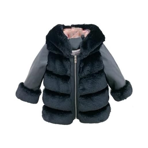 Generic cappotto invernale da bambina antivento ispessimento cappotto giacca bambino caldo pile bottone capispalla giacca invernale donna collo di pelliccia, nero , 18-24 mesi