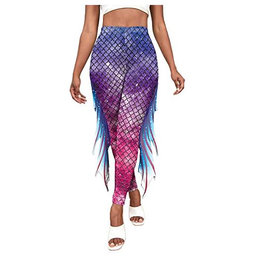SEAUR leggings da donna a forma di sirena, brillanti, leggings a vita alta, slim fit, pantaloni skinny per danza, yoga, feste, club, carnevale, festival, a01, l