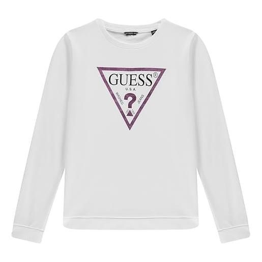 GUESS girls' big organic french terry classic logo sweatshirt, true white, 14