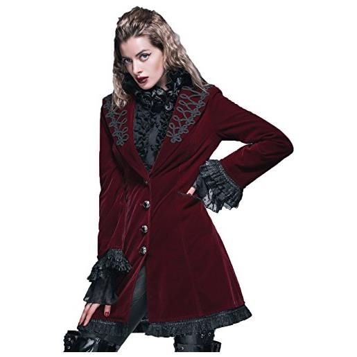 Devil Fashion gothic - giacca da donna autunno/inverno retrò elegante con attacco a v singolo, stile steampunk, stile palazzo vittoriano, lunga giacca da donna colore: rosso s