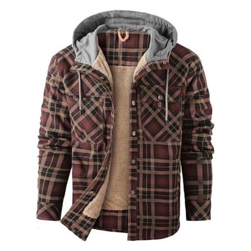 JMEDIC giacca maglione invernale da uomo a maniche lunghe più giacca in maglione scozzese spesso con cappuccio in pile giacca casual grigia capotto invernali abito elegante invernale (coffee, l)