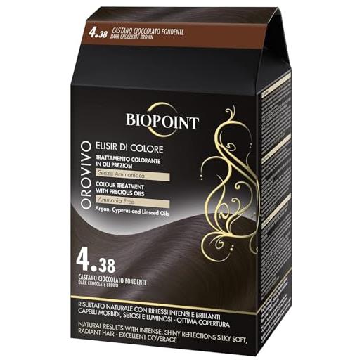 Biopoint orovivo elisir di colore 4.38 castano cioccolato fondente. Set da 3 pezzi