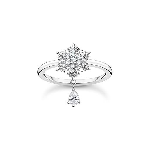 Thomas sabo anello da donna fiocco di neve con pietre bianche, 48, argento sterling, zirconia cubica