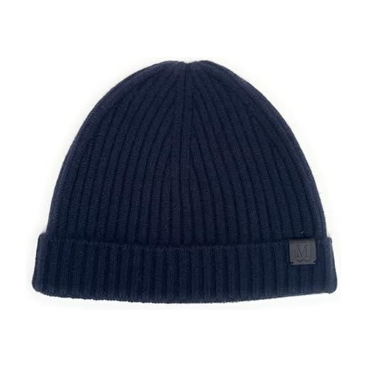 Bruno Magli 100% italian cashmere hat for men men s knit winter beanie (navy ribbed)
