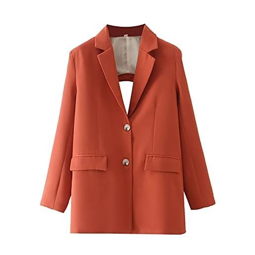 ROTAKUMA giacca da donna giacca d'autunno sense posteriore scavato fuori tuta casual cappotto medio lungo vestito allentato (color: orange, size: m)