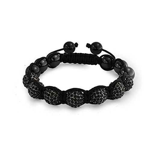 Bling Jewelry nero pave sfera di cristallo ematite shamballa ispirato bracciale per le donne per gli uomini nero corda corda regolabile