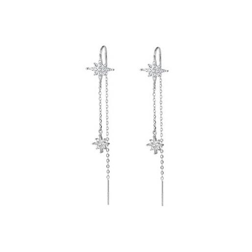 SLUYNZ 925 orecchini stella in argento sterling catena pendente per le donne ragazze adolescenti orecchini threader lunghi nappa (a-silver)